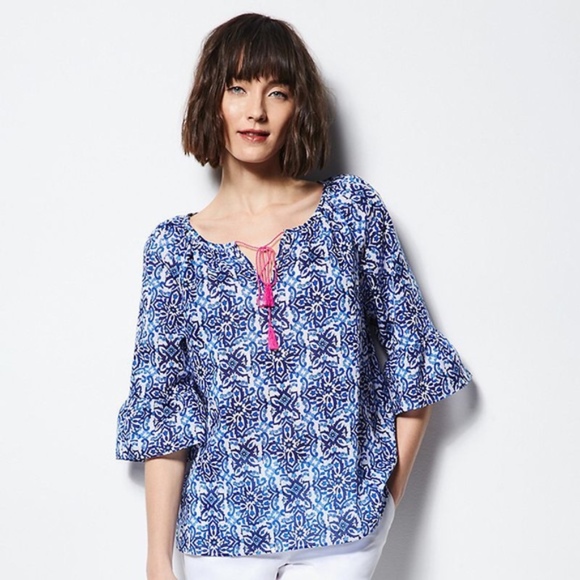 Milly Tops - Milly for DesigNation Blue Boho Peasant Top M